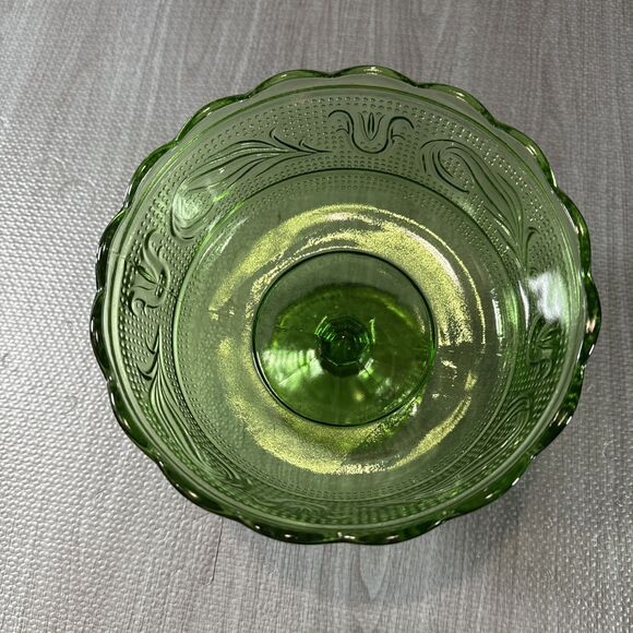 Vintage EO Brody Cleveland Ohio Green Glass Pedestal Candy Dish Mid Century - Picture 2 of 3